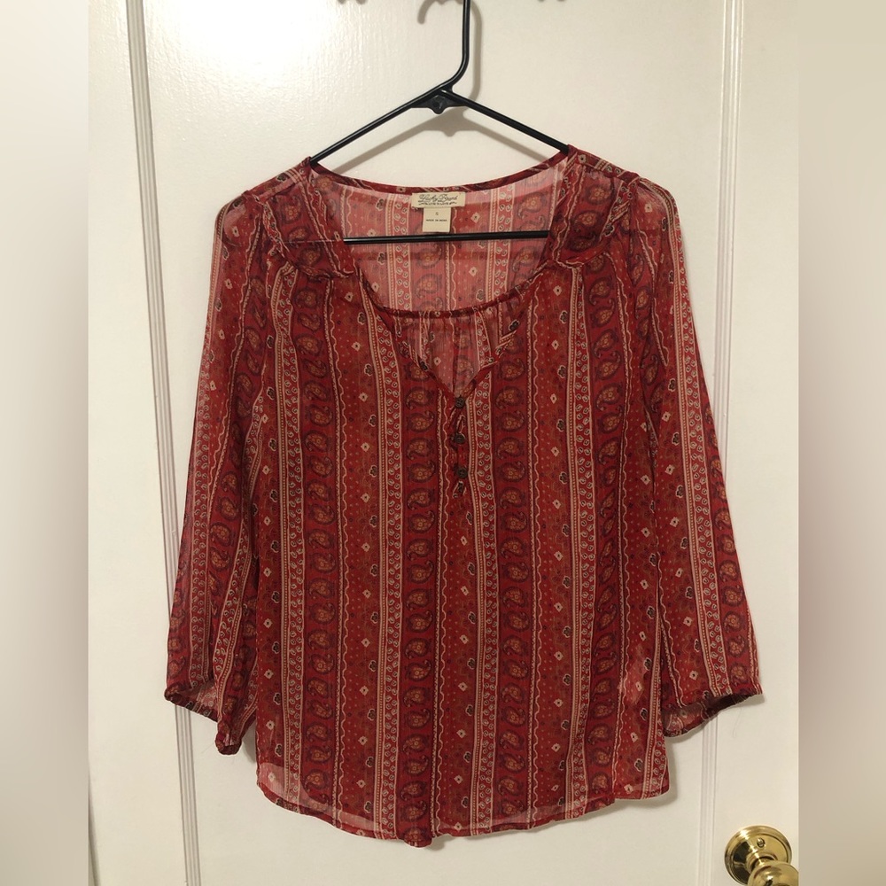 Lucky Brand sheer red shirt - size small